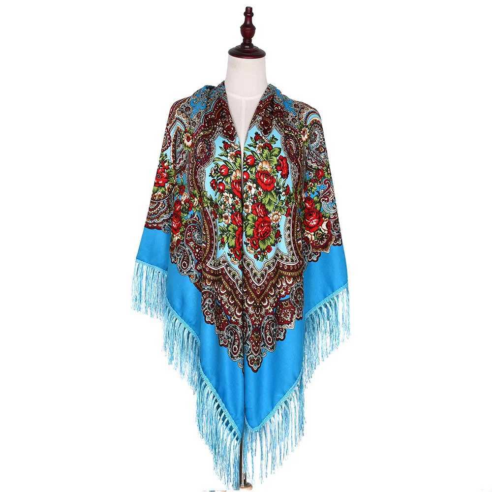 160160cm Russian Scarf Women Luxury Floral Print Square Bandana Shawl Ukrainian Fringed Shawls Babushka Handkerchief Head Wraps J251118