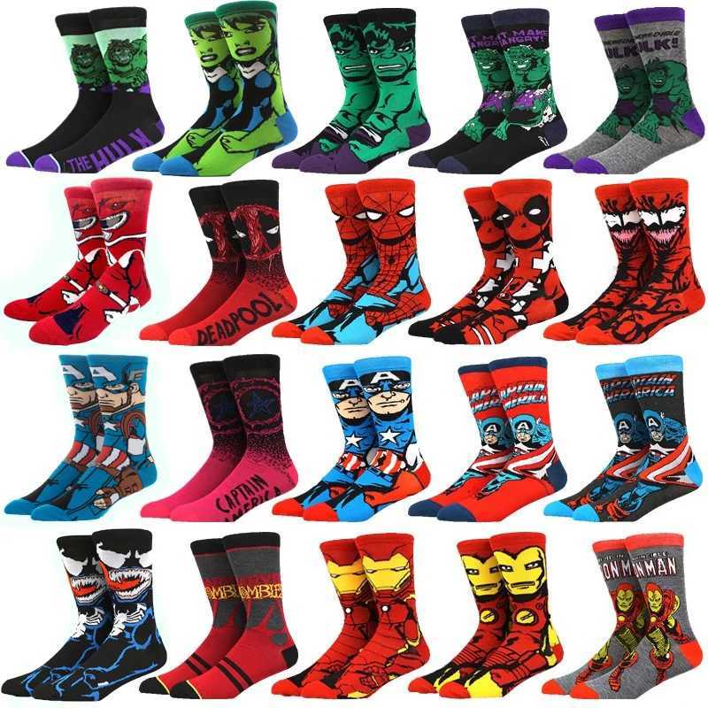 10 Pairs of Mens Fashionable Cartoon Anime Superhero Pattern Outdoor Sports Socks Soft and Comfortable Pressure Socks W251022