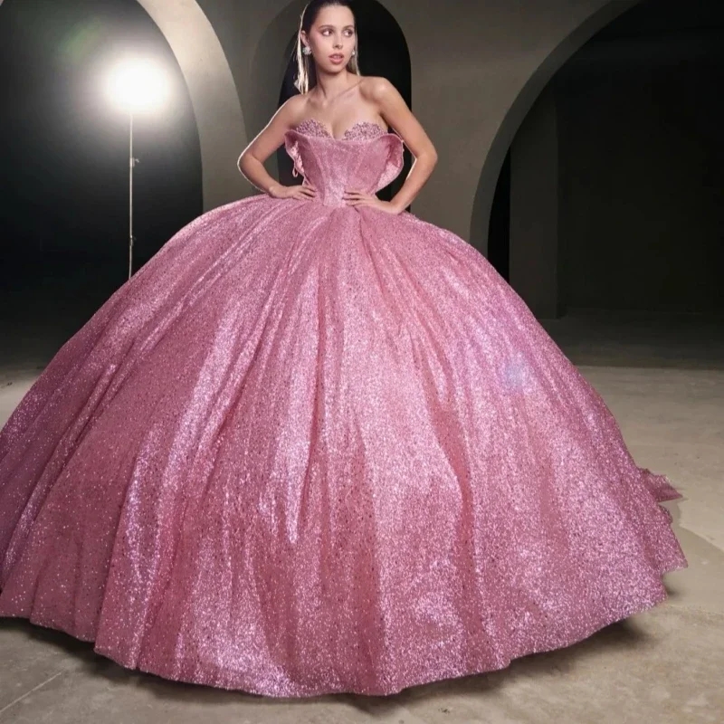 Pink Glitter Sequined Ball Gown Sweet 16 Year Old Quinceanera Dresses Prom Party Dress Vestidos 15 De Xv Anos