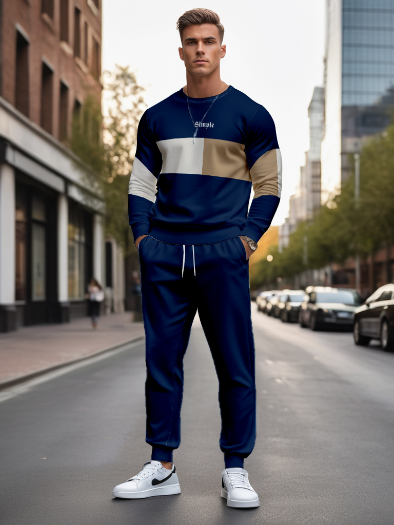 Men's Ankle-Length Knitted Cotton Blend Long Sleeve Sweatshirt Brown round Neck Casual T-Shirt Comfortable Outdoor Wear - YLWY00126