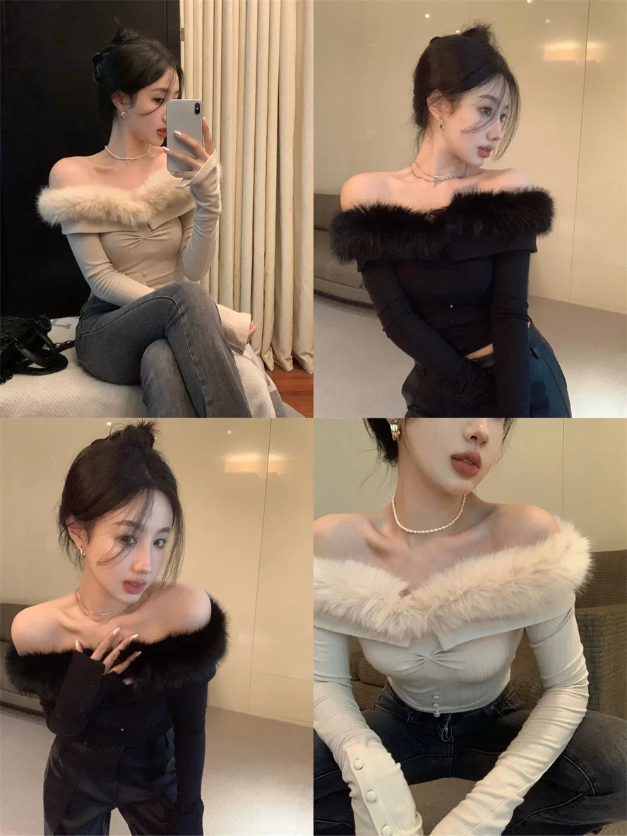 Winter for Women Korean Style Retro Plush Patchwork Warm Soft Cashmere Sweater Longsleeved Slim Knit Pullover Tops 251016