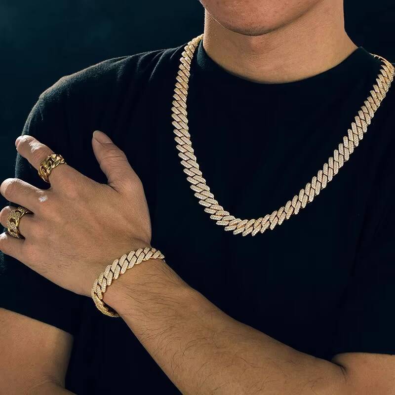 Hip Hop Cuban Lidynamic Chain 14mm Two Row Diamonds 925 Silver Iced Out D VVS Moissanite Diamond