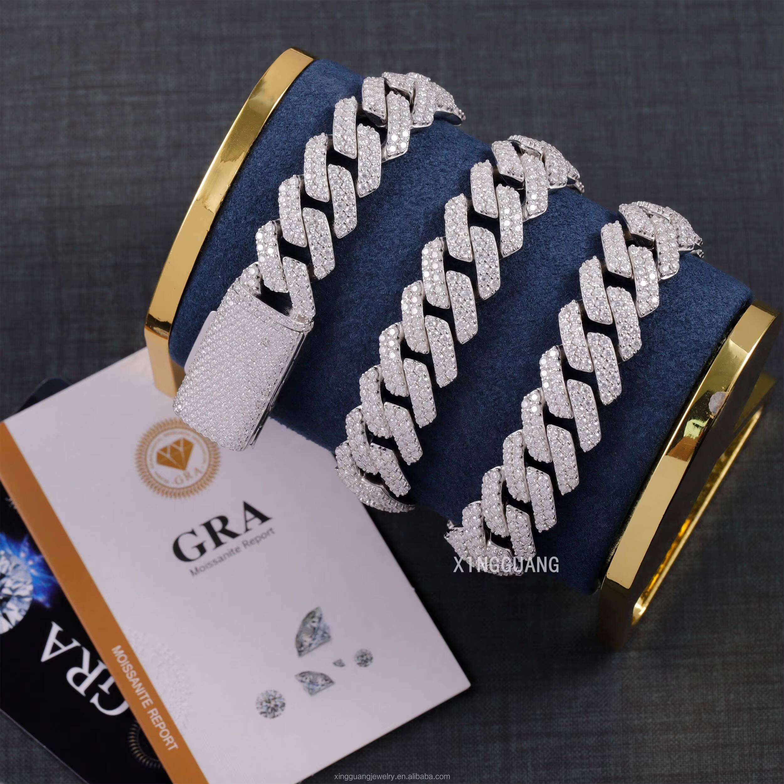 Fine Jewelry Iced Out 15mm Pass Diamond Tester 925 Sterling Silver Moissanite Hip Hop Cuban Lidynamic Chains Bracelet Necklace