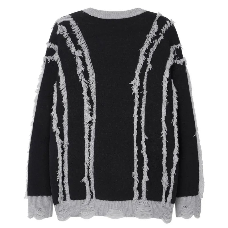 Vintage Sweater Y2K Grunge Streetwear Hip Hop Fringe Knitted Jumper Men Harajuku Casual Punk Gothic Loose Pullover Sweaters 251020