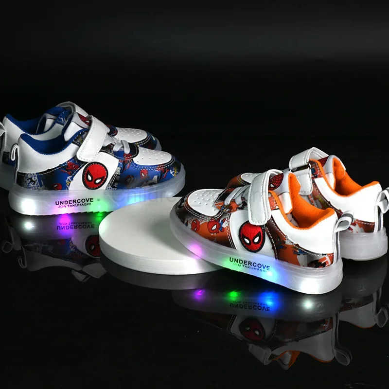 Disney Led Light Shoes for Kids Fashion Cartoon Spiderman Boys Sneakers Girls Casual Shoes Breathable Kids Sport Shoes H251022