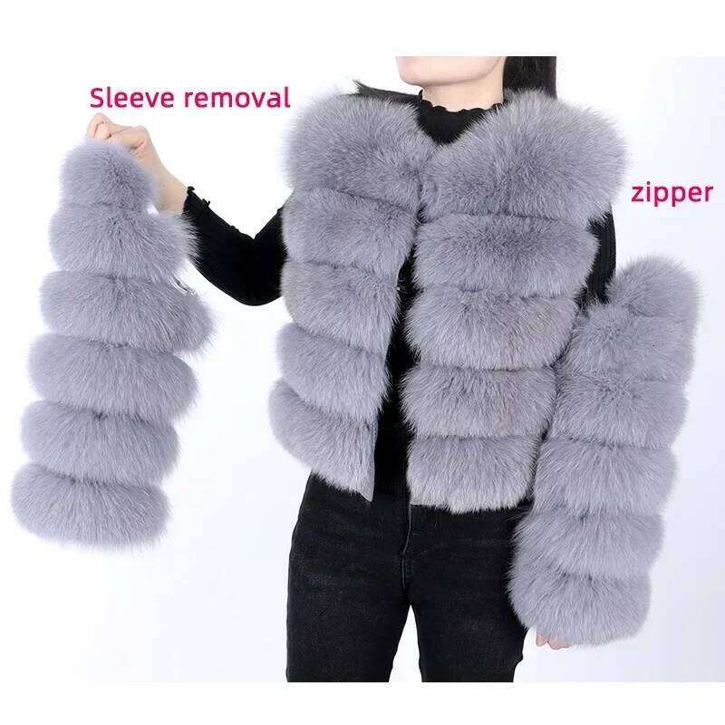 Maomaokong 2025 Natural Real Fox Coat Women Winter Warm Fur Jacket Detachable Long Sleeves Female Vest Furry Coats