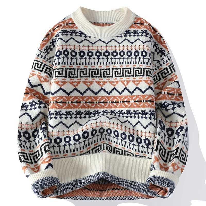 Autumn Winter O Neck Kint Pullovers Men Print Casaul Sweater Loose Knitted Fashion Streetwear Warm Pullover SweatersXJ251022