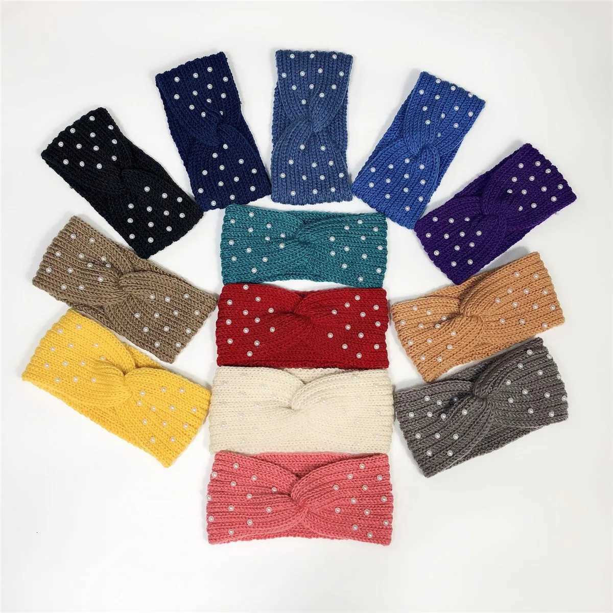 New Pearl Knitted Cross Headbands For Women Girls Handmade Hair Accessories Autumn Winter Headwear Ear Warmer Elastic Hair band V251022