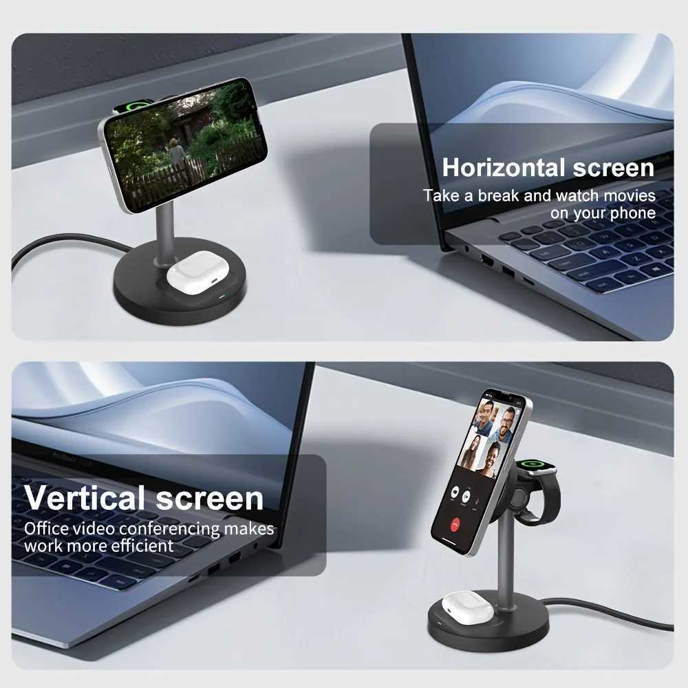 3 In 1 Magnetic Wireless Charger Adjustable Stand For iPhone 16 15 14 13 Pro Max iWatch 10 9 8 AirPods Pro Fast Charging Station J251114