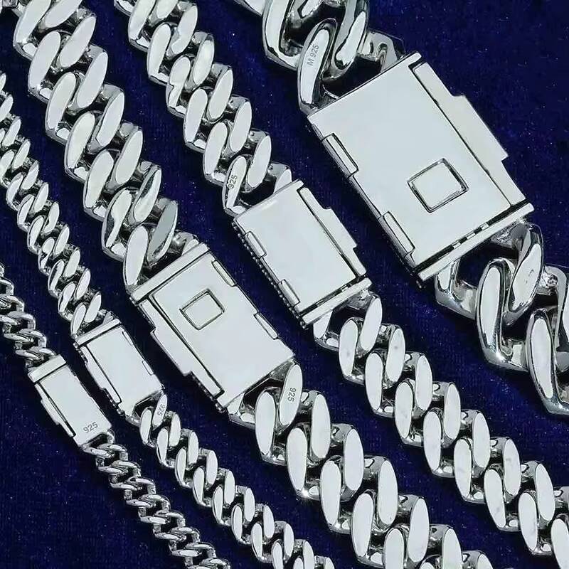 Pass Diamond Tester GRA Hip Hop S925 Silver Iced Out Bling 3 Rows 14mm 16mm 18mm 20mm VVS Moissanite Cuban Link Chain for Men