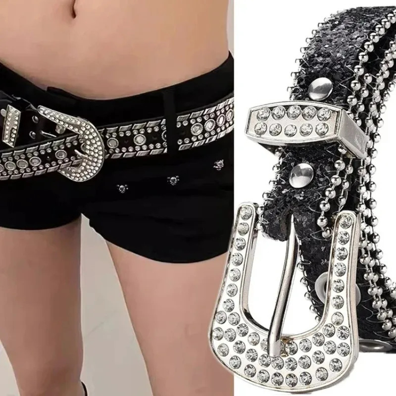Punk Shiny Rhinestone Belt Belts Y2k Bling Sequin Belts Pu Fashion Waistband Jeans Pants Decor Belt for Women Men 251013
