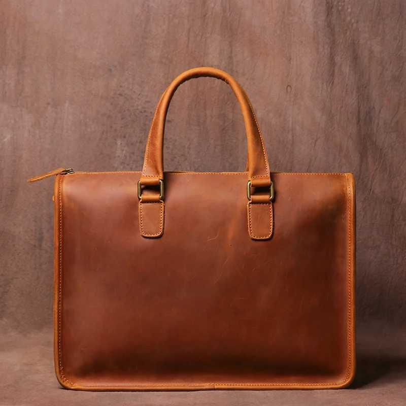 Mens Bag Crazy Horse Leather Men Briefcase for Laptop 14 Messenger Mens Leather Business Office Bag A4 File W251022