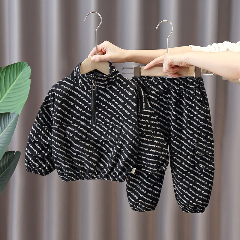 New Boys' Autumn Kids' Outfit All-Over Letter Print Casual Sports Set 2025 Fall Children's Clothing