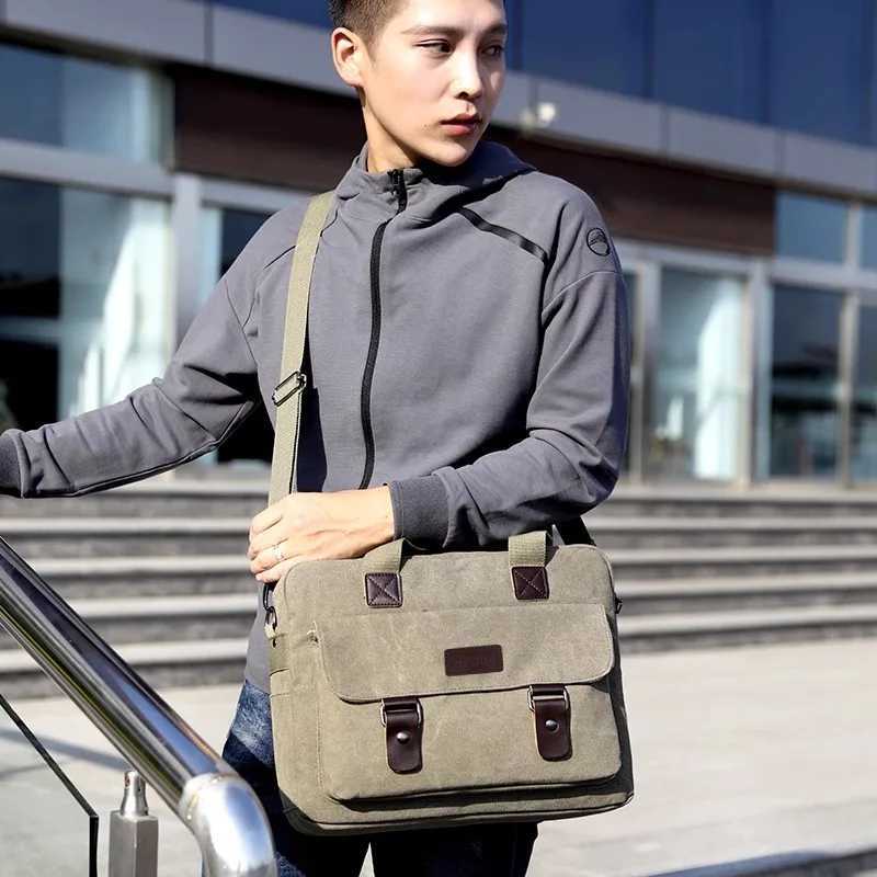 Canvas MenS Briefcase Designer Work Business Casual Large Capacity Student Satchel Tote Handbag Shoulder 14 Inch Laptop Bag W251022
