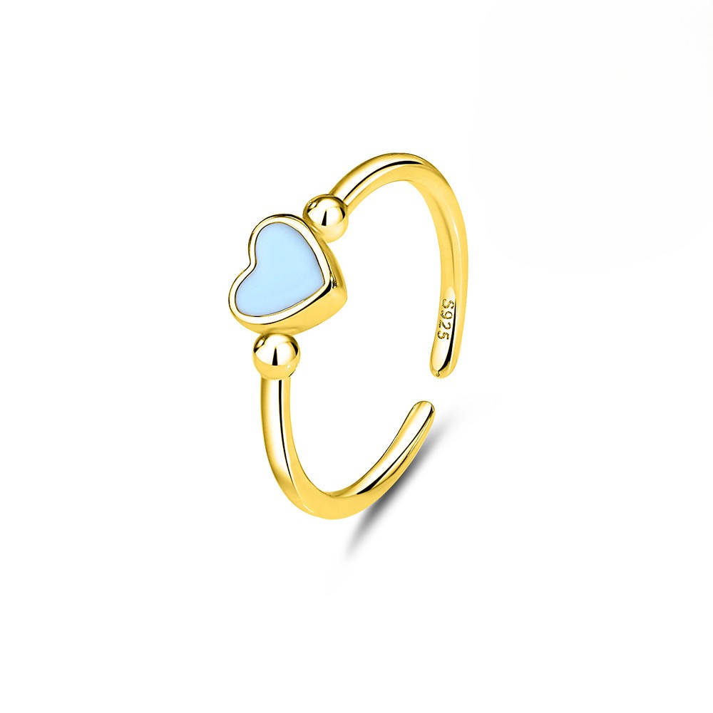 TaiYang New S925 Sterling Silver Minimalist Blue Glow Heart Ring, Adjustable Stacking Blue Ring Gift for Women