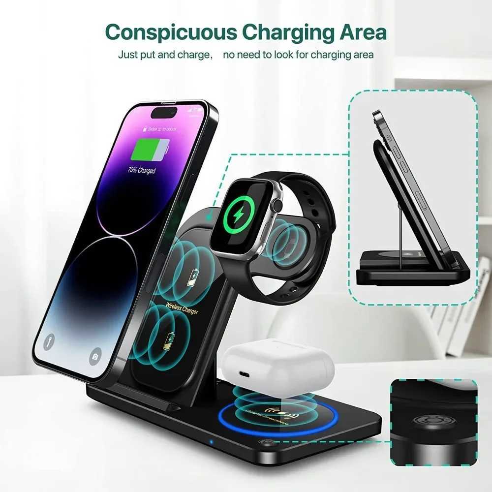 30W LED Fast Wireless Charger Stand 3 in 1 Foldable Charging Station for IPhone 15 14 13 12 11 Watch 9 8 7 6 5 Airpods Pro J251114
