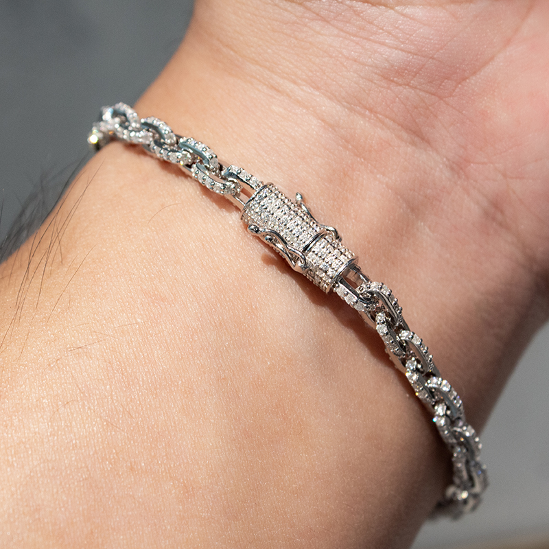 5mm 925 Solid Silver Fully Iced Out Hip Hop Jewelry Man Infinity Cuban Link Bracelet Moissanite