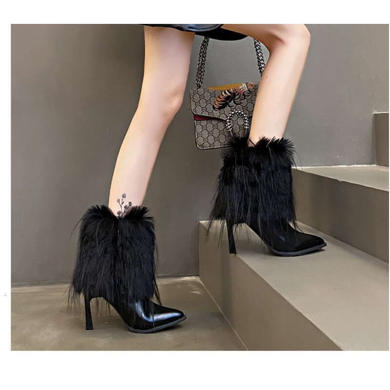 Women's Pointed Toe Ankle With Faux Fur Trim - Ultra-High Rubber Sole, Side Zipper Closure, Winter Fashion For Parties & Formal Events, Stiletto 