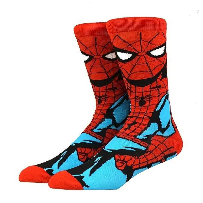 10 Pairs of Mens Fashionable Cartoon Anime Superhero Pattern Outdoor Sports Socks Soft and Comfortable Pressure Socks W251022