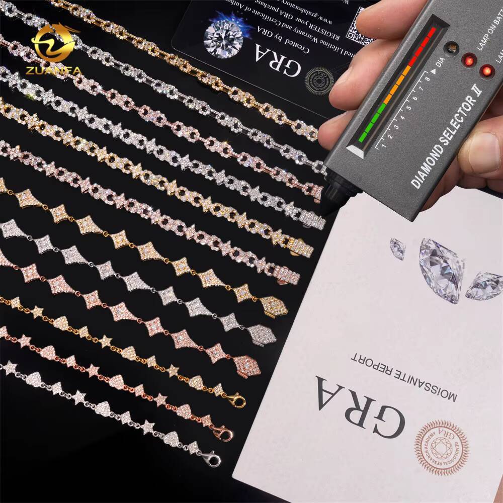 4 Styles Fashion Moissanite Necklace Hip Hop Jewelry Cluster Iced Out Moissanite Diamond Link Chain