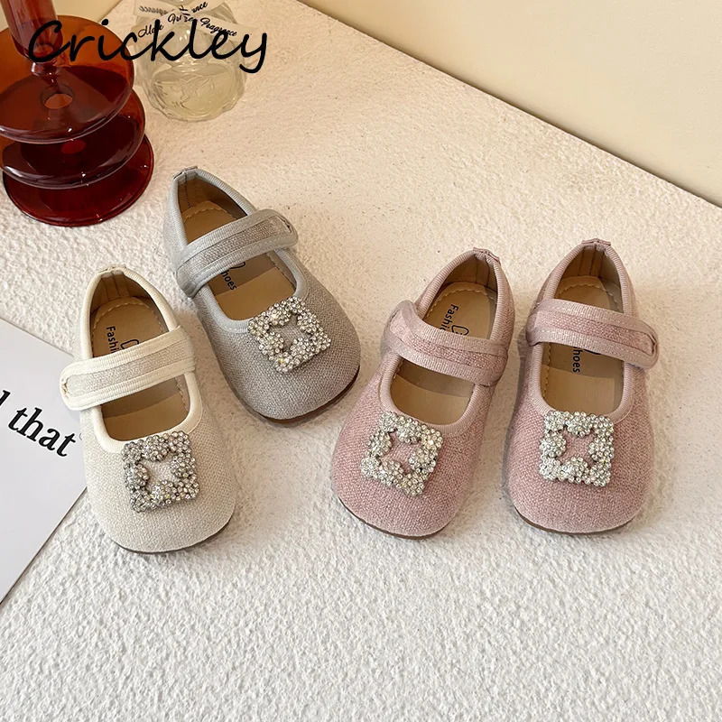 Crystal Girls Princess Shoes PU Solid Hook Loop Soft Toddler Children Fashion Shoes 2025 Non Slip Shallow Kids Flats Shoes 251021