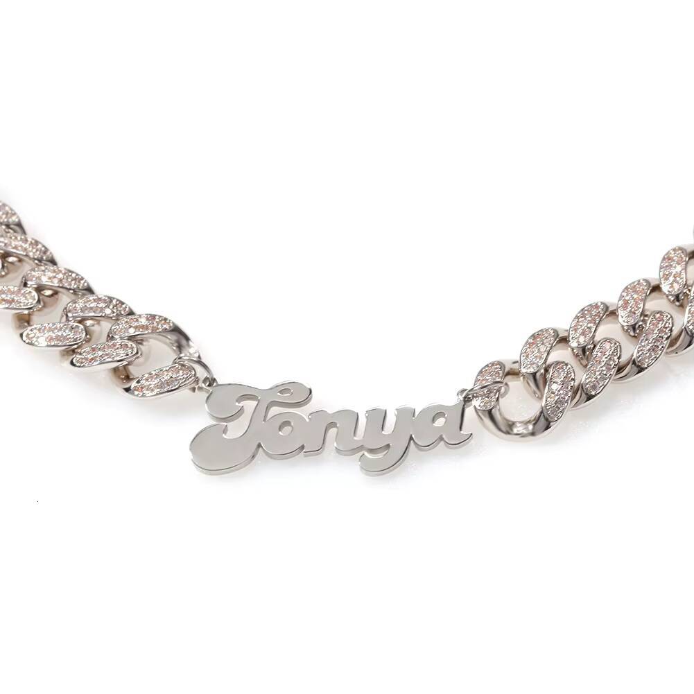 Customized Stainless Steel Name Plate With Zircon Iced Out 12mm CZ Cuban Chains Personalized Rapper Necklace Jewelry