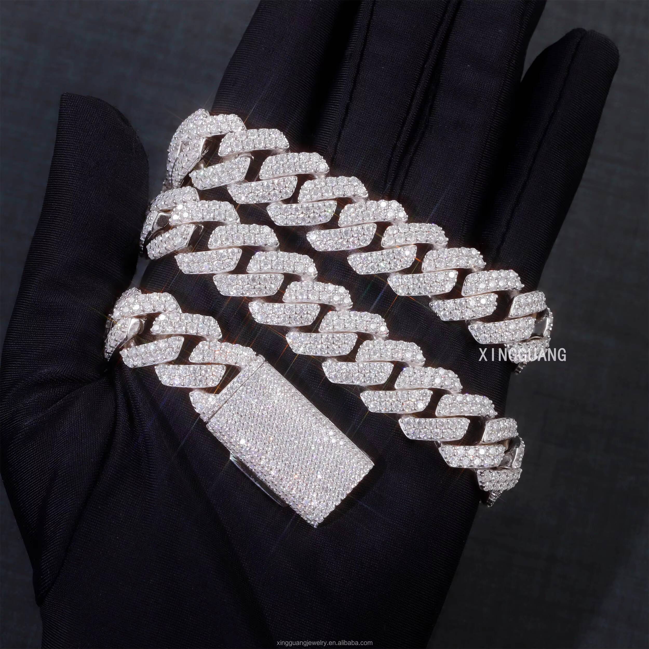 Fine Jewelry Iced Out 15mm Pass Diamond Tester 925 Sterling Silver Moissanite Hip Hop Cuban Lidynamic Chains Bracelet Necklace