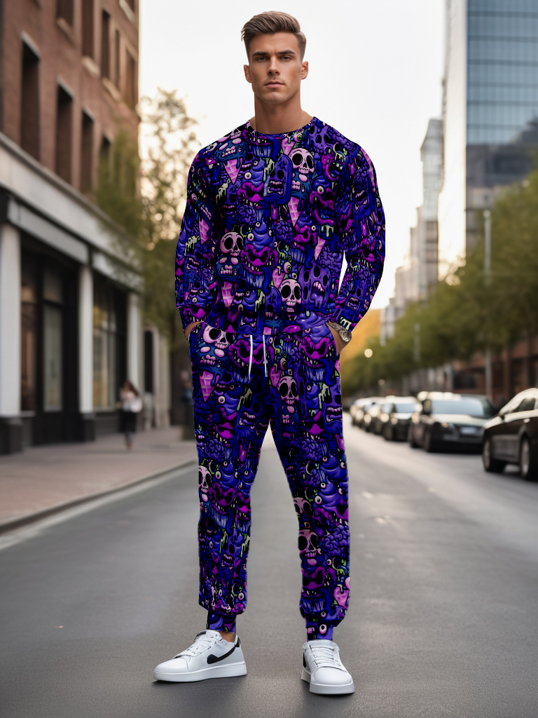 Men's Brown Knitted Cotton Blend Long Sleeve Round Neck Sweatshirt Ankle-Length Casual Outdoor Comfortable T-Shirt - YLWY00194