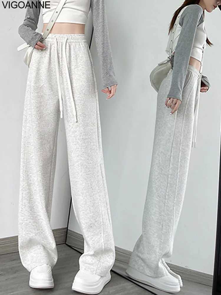 VigoAnne 2025 Autumn Casual Gray Wide Leg Pants Women Gray High Waist Sport Loose Pants Ladies Gym Running Long Baggy TrousersT251022