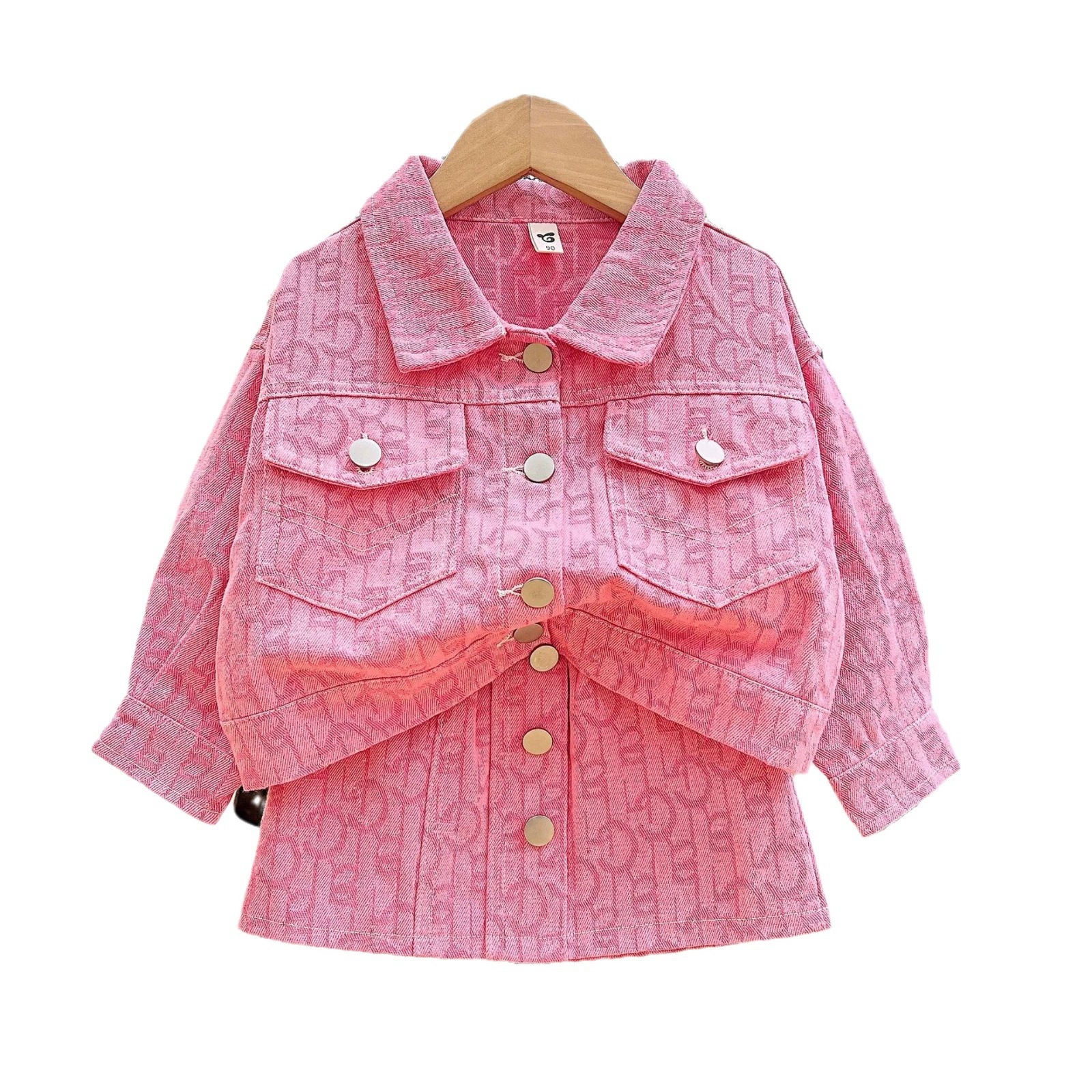 2025 Cross-Border Girls' Autumn Set Pink Jacquard Denim Jacket & Skirt Casual Fashion 120-140cm