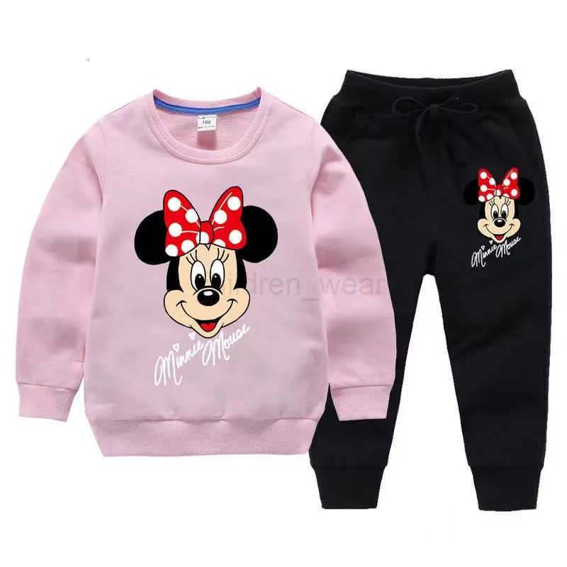 Disney Autumn Baby Girl Clothes Set Children Minnie Cartoon Printing Sweatshirt Top and Pants Bottom Two Piece Suit Tracksuit H251022