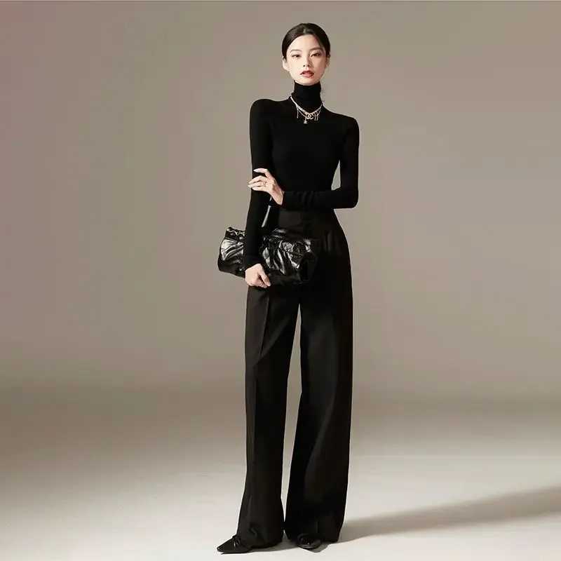 2024 Spring New Pants High Waist Wide Leg Pants Draping Effect Tight Waist Long Pants HighLooking Slide Suit or WomenT251022