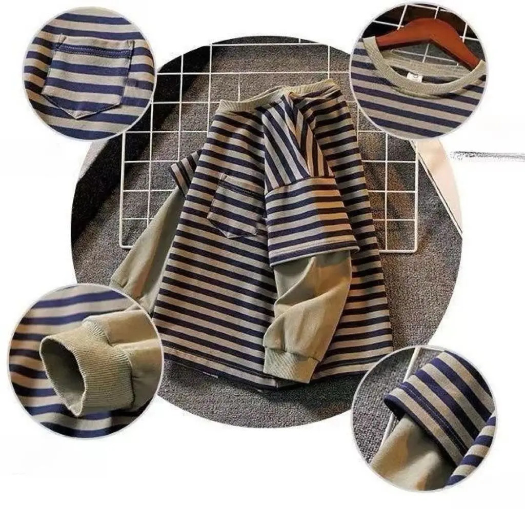 Kids Hoodies Spring 2025 Striped Patchwork Fashion Korean Casual Baggy Simple Style 251021