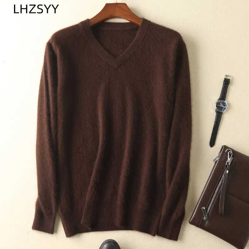 LHZSYY Mens 100 Mink Cashmere Large Size Sweaters Autumn Winter Solid Vneck Casual Knit Pullovers Men Long Sleeve Warm JumperXJ251022