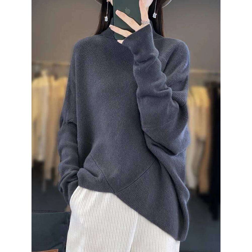 Women's Skin-Friendly Turtleneck Wool Sweater Loose Thick Bat Irregular Monochromatic Autumn Winter Fashion Female Top 251022