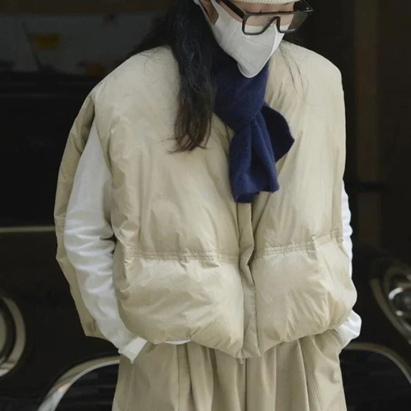 Down Padded Vest Korean Casual Oneck Down Waistcoat Loosefluffy Warm Sleeveless Top for Mwen Womens Autumn Winter Streetwear 251016