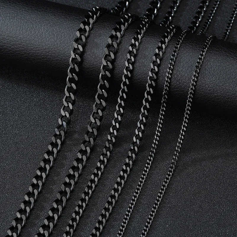 Basic Punk Stainless Steel 357mm Curb Cuban Necklaces For Men Women Black Gold Color Link Chain Chokers Solid Metal Jewelry U251022