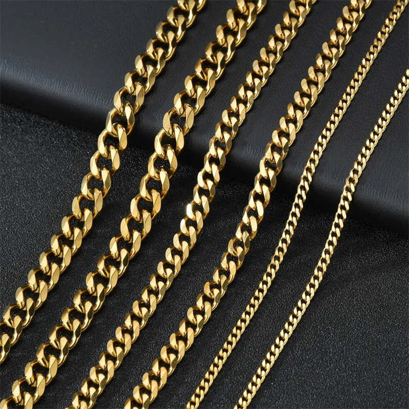 Basic Punk Stainless Steel 357mm Curb Cuban Necklaces For Men Women Black Gold Color Link Chain Chokers Solid Metal Jewelry U251022