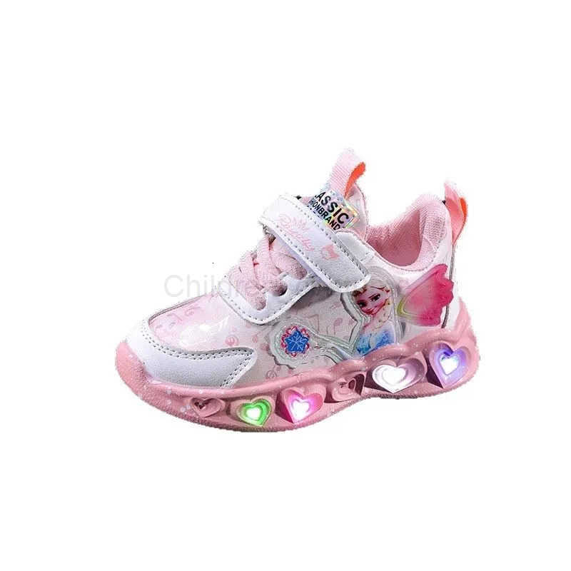 Disney 2025 Girls Lovely Cartoon Sneaker Children Fashion Lightweight Spring Mesh LED Luminous Sports Shoes Winter Warm Light UP Shoes H251022