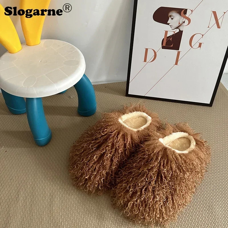 Winter Fluffy Slippers Women Outdoor Faux Fur Slides Ladies Indoor Furry Faux Wool Slippers Warm Shoes House Shoes 251022