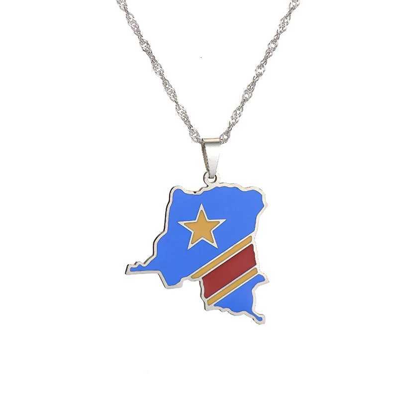 Democratic Republic of the Congo Map Colored Flag Pendant GoldSilver Color DRC Kinshasa Necklace Ethnic Stainless Steel Jewelry V251022