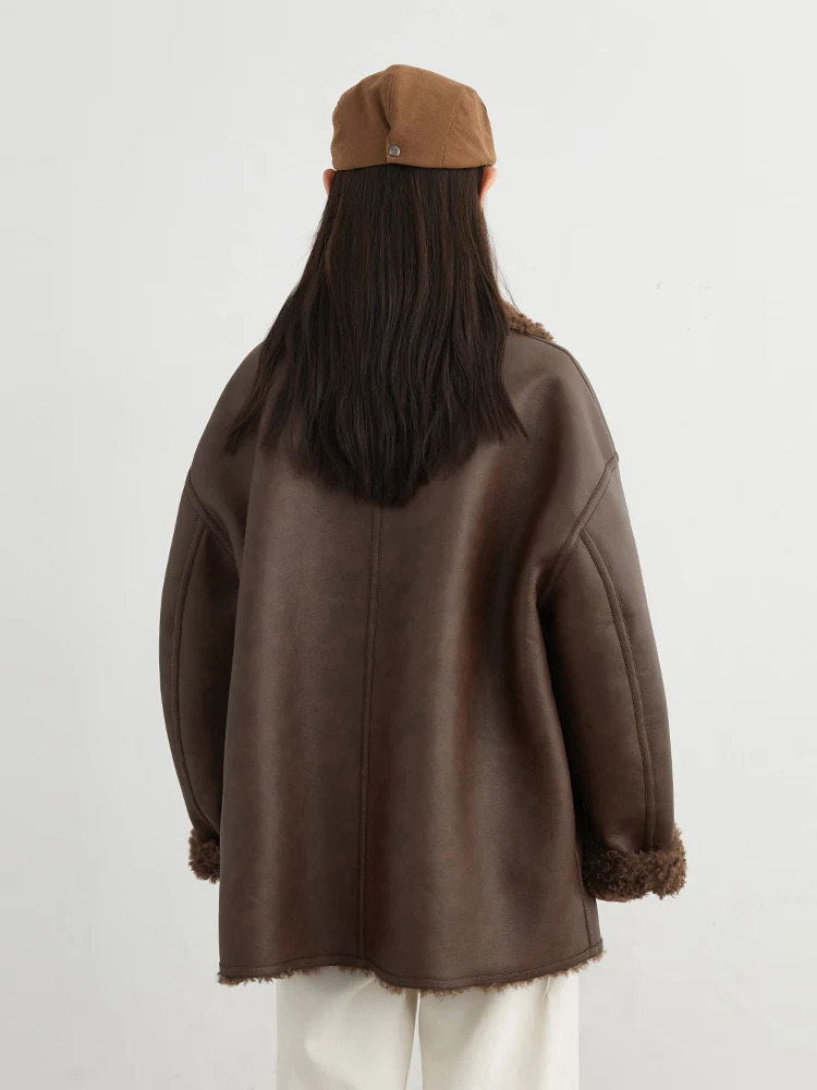 CHIC VEN Women Faux Leather Jacket Coat Loose Casual Reversible Mid Length Overcoat Retro Ladies Outerwear Autumn Winter 251021