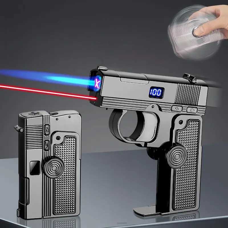 Folding Dual Form Lighter Creative Decompression Gyroscope Deformation Lighter Gas Electric Dual Use Windproof Lighter C251022