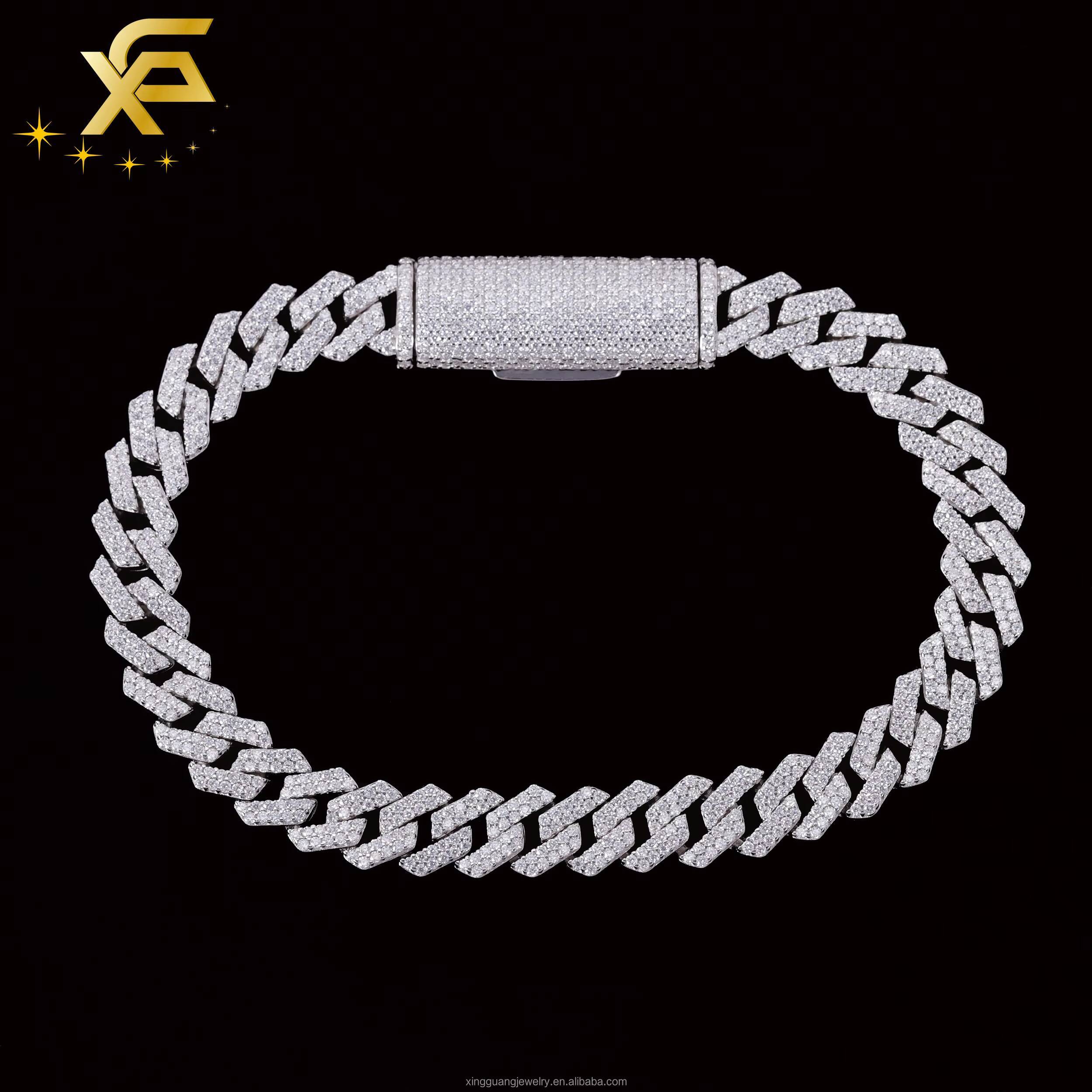 Men Women RTS Fashion 2Rows 8MM Wide Cuban Bracelet VVS Moissanite WhiteGoldRose 925 Silver Cuban Lidynamics Chain Bracelet Jewelry