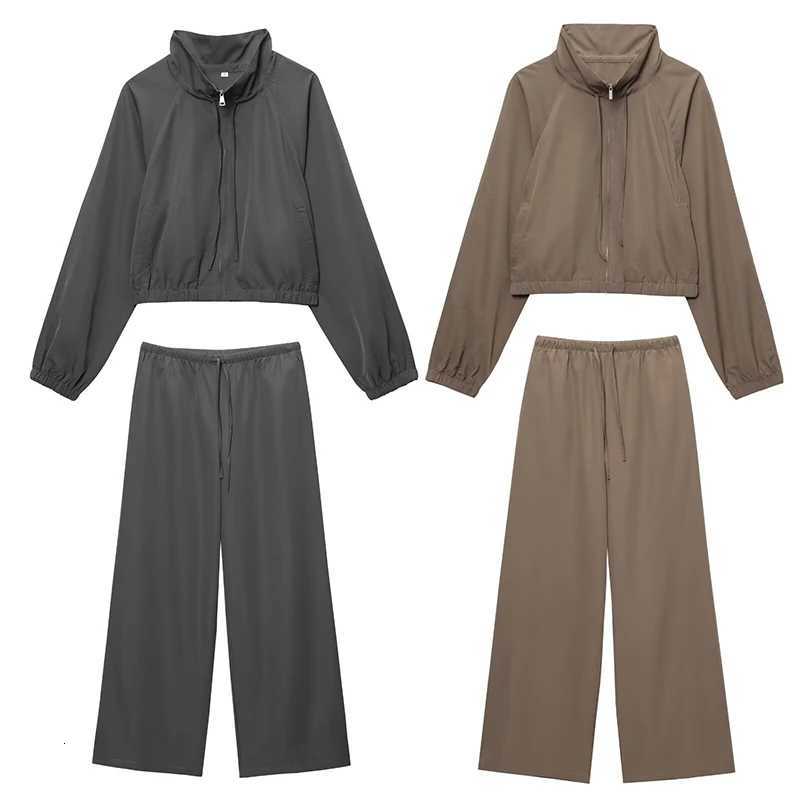 High Waist Wide Leg Pants Sets for Women 2 Pieces Fashion Long Sleeved Short Coats Two Piece Set Women OutfitsT251022