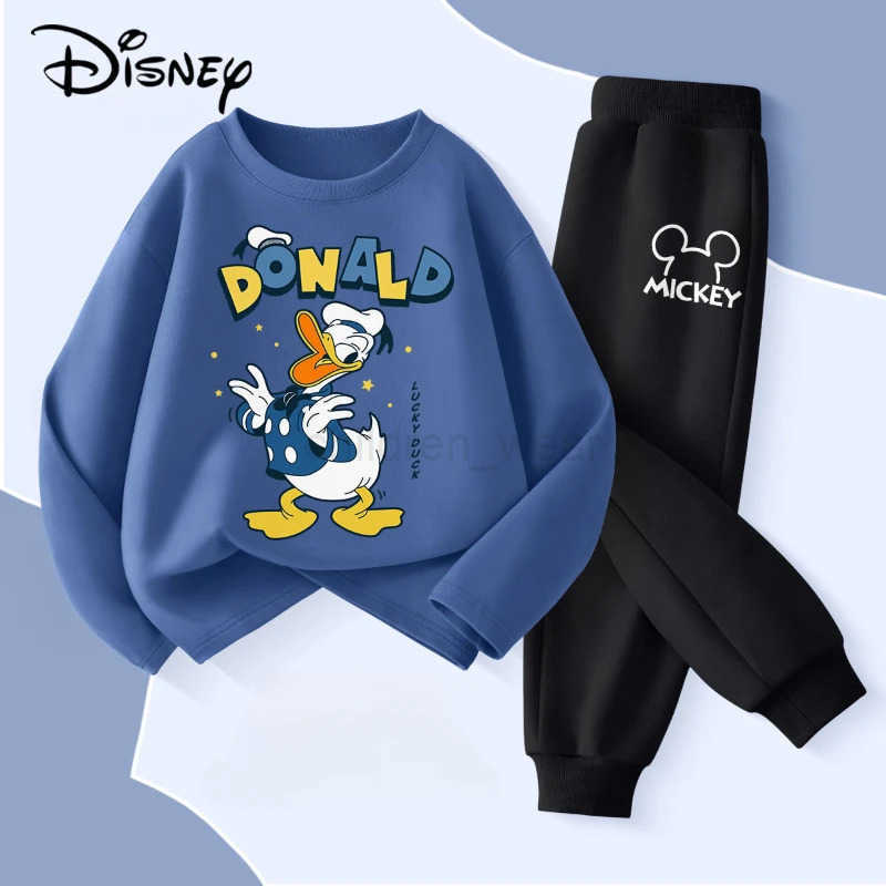 Disney Childrens Hoodies Sets Spring and Autumn Mickey Printed Boys Sweatsuit Kids Breathable Pullover and Pant Two Piece Set H251022