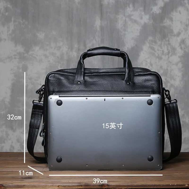Business Genuine Leather Briefcase For Mens Top Layer Cowhide Double Zipper 156inch Computer Bag Minimalist Crossbody Handbag W251022