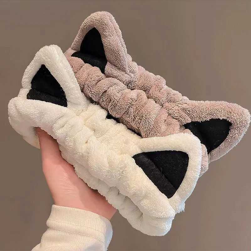 Plush Cat Ear Headband for Womans Cute Face Wash Hair Band Fashion Girl Makeup Headband V251022
