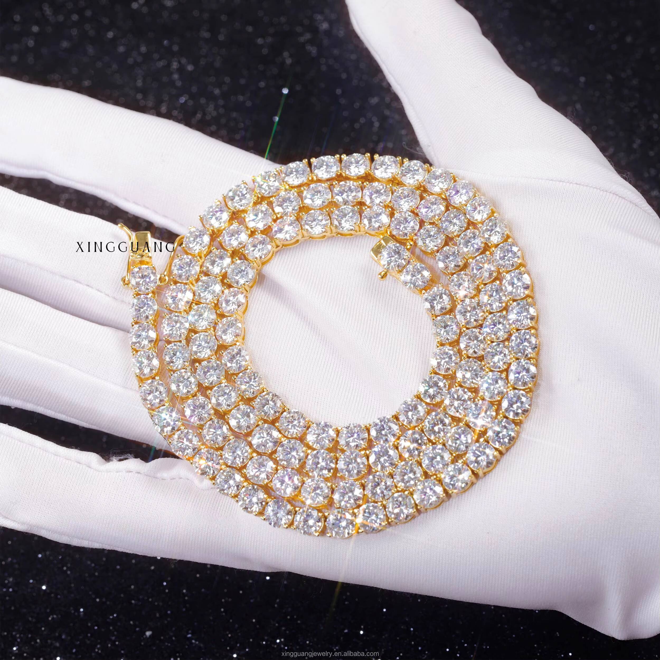 Trendy and Fashionable Gold and Silver Diamond Inlaid Noble Chain VSS Top Luxury Diamond Inlaid Tennis Necklace Gold Plated Silver Chain Noble Gift fo