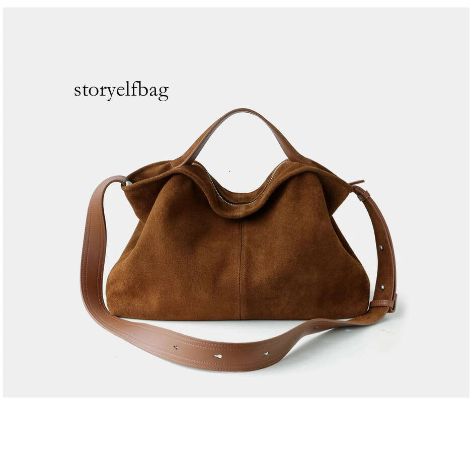 Motingsome Natural Suede Leather Women Roomy Shoulder Handbag and Purse Lazy Style Soft Matte Cowhide Tote Bags New In